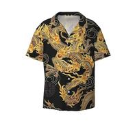 MLTRFGJ Chemise décontractée à manches courtes pour homme avec motif dragon jaune et fond noir, Noir , M