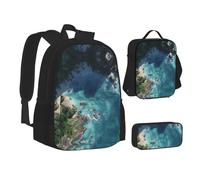 MLTRFGJ Crystal Clear Coastline Ensemble sac à dos 3 pièces avec sac à dos, trousse à crayons et sac à déjeuner, Noir , Taille unique, Cartable