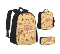 MLTRFGJ Delicious Sweet Ramen Ensemble sac à dos 3 pièces avec sac à dos, trousse à crayons et sac à déjeuner, Noir , Taille unique, Cartable