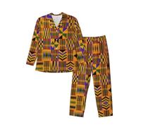 MLTRFGJ Ensemble de pyjama à manches longues imprimé africain pour homme, pyjama confortable et tendance, Noir , L
