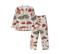 MLTRFGJ Ensemble de pyjama à manches longues imprimé champignons rouges pour homme, pyjama confortable et tendance, Noir , M