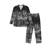 MLTRFGJ Ensemble de pyjama à manches longues imprimé New York pour homme, pyjama confortable et tendance, Noir , L