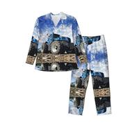 MLTRFGJ Ensemble de pyjama à manches longues imprimé tracteur agricole, pyjama confortable et tendance pour homme, Noir , XL