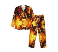 MLTRFGJ Ensemble de pyjama à manches longues pour homme avec imprimé flammes pompiers, confortable et tendance, Noir , L