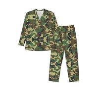 MLTRFGJ Ensemble de pyjama à manches longues pour homme imprimé camouflage militaire vert, pyjama confortable et tendance, Noir , S