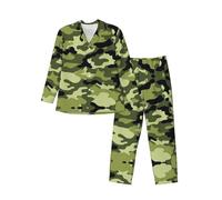 MLTRFGJ Ensemble de pyjama à manches longues pour homme imprimé camouflage vert, pyjama confortable et tendance, Noir , XXL