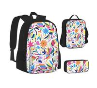 MLTRFGJ Ensemble sac à dos 3 pièces imprimé animaux mexicains Otomi Combinant sac à dos, trousse à crayons et sac à déjeuner, Noir , Taille unique, Cartable