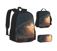 MLTRFGJ Ensemble sac à dos 3 pièces imprimé arc-en-ciel comprenant un sac à dos, une trousse à crayons et un sac à déjeuner, Noir , Taille unique, Cartable