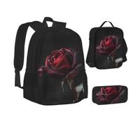 MLTRFGJ Ensemble sac à dos 3 pièces imprimé Baccara noir, sac à dos, trousse à crayons et sac à déjeuner, Noir , Taille unique, Cartable