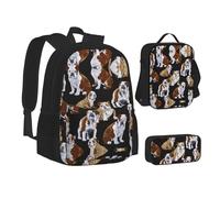 MLTRFGJ Ensemble sac à dos 3 pièces imprimé bouledogues anglais combinant sac à dos, trousse à crayons et sac à déjeuner, Noir , Taille unique, Cartable