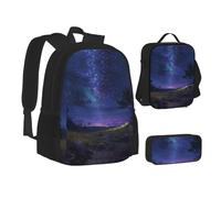 MLTRFGJ Ensemble sac à dos 3 pièces imprimé ciel étoilé comprenant un sac à dos, une trousse à crayons et un sac à déjeuner, Noir , Taille unique, Cartable