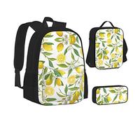 MLTRFGJ Ensemble sac à dos 3 pièces imprimé citrons tropicaux frais, combinant sac à dos, trousse à crayons et sac à déjeuner, Noir , Taille unique, Cartable