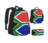 MLTRFGJ Ensemble sac à dos 3 pièces imprimé drapeau de l'Afrique du Sud, combinant sac à dos, trousse à crayons et sac à déjeuner, Noir , Taille unique, Cartable