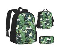 MLTRFGJ Ensemble sac à dos 3 pièces imprimé feuilles de bananier tropical, combinant sac à dos, trousse à crayons et sac à déjeuner, Noir , Taille unique, Cartable