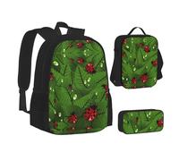 MLTRFGJ Ensemble sac à dos 3 pièces imprimé feuilles et coccinelles, combinant sac à dos, trousse à crayons et sac à déjeuner, Noir , Taille unique, Cartable