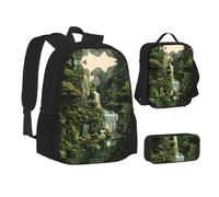 MLTRFGJ Ensemble sac à dos 3 pièces imprimé forêt tropicale tropicale, sac à dos, trousse à crayons et sac à déjeuner, Noir , Taille unique, Cartable