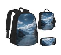 MLTRFGJ Ensemble sac à dos 3 pièces imprimé Glacier Scenery comprenant un sac à dos, une trousse à crayons et un sac à déjeuner, Noir , Taille unique, Cartable
