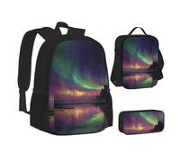 MLTRFGJ Ensemble sac à dos 3 pièces imprimé Night Skyline combinant sac à dos, trousse à crayons et sac à déjeuner, Noir , Taille unique, Cartable