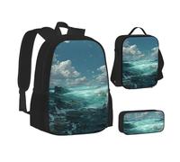 MLTRFGJ Ensemble sac à dos 3 pièces imprimé océan, combinant sac à dos, trousse à crayons et sac à déjeuner, Noir , Taille unique, Cartable
