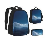 MLTRFGJ Ensemble sac à dos 3 pièces imprimé océan et ciel bleu, combinant sac à dos, trousse à crayons et sac à déjeuner, Noir , Taille unique, Cartable