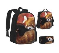 MLTRFGJ Ensemble sac à dos 3 pièces imprimé panda rouge, sac à dos, trousse à crayons et sac déjeuner, Noir , Taille unique, Cartable