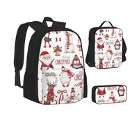 MLTRFGJ Ensemble sac à dos 3 pièces imprimé Père Noël comprenant sac à dos, trousse à crayons et sac à déjeuner, Noir , Taille unique, Cartable