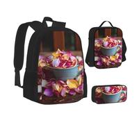 MLTRFGJ Ensemble sac à dos 3 pièces imprimé rose fraîche, combinant sac à dos, trousse à crayons et sac à déjeuner, Noir , Taille unique, Cartable