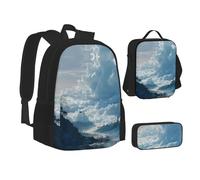 MLTRFGJ Ensemble sac à dos 3 pièces imprimé Sea Of Clouds, combinant sac à dos, trousse à crayons et sac à déjeuner, Noir , Taille unique, Cartable