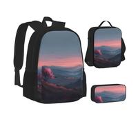 MLTRFGJ Ensemble sac à dos 3 pièces imprimé Twilight rose comprenant sac à dos, trousse à crayons et sac à déjeuner, Noir , Taille unique, Cartable