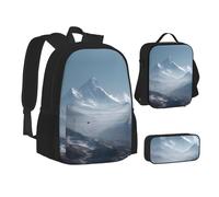 MLTRFGJ Ensemble sac à dos 3 pièces imprimé vent de l'Himalaya, combinant sac à dos, trousse à crayons et sac à déjeuner, Noir , Taille unique, Cartable