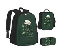 MLTRFGJ Ensemble sac à dos minimaliste 3 pièces imprimé rose blanche, combinant sac à dos, trousse à crayons et sac à déjeuner, Noir , Taille unique, Cartable