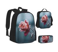 MLTRFGJ Ensemble sac à dos, trousse à crayons et sac à déjeuner Motif roses La Reine des neiges, Noir , Taille unique, Cartable