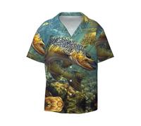 MLTRFGJ Golden Retriever - Chemise à manches courtes pour homme - Col cubain - Doux et respirant, Poisson mouche., L