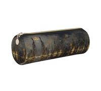 MLTRFGJ Metropolitan Night Skyline Trousse de rangement cylindrique en cuir imprimé pour un usage quotidien, doré, Taille unique, Pochette à monnaie