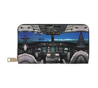 MLTRFGJ Moose Mountain Pine Tree Wilderness Portefeuille en cuir durable imprimé et tendance avec fermeture éclair sécurisée, Cockpit d'avion, Taille unique