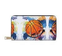 MLTRFGJ Moose Mountain Pine Tree Wilderness Portefeuille en cuir durable imprimé et tendance avec fermeture éclair sécurisée, Basketball coloré pour s'amuser, Taille unique
