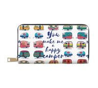 MLTRFGJ Moose Mountain Pine Tree Wilderness Portefeuille en cuir durable imprimé et tendance avec fermeture éclair sécurisée, Remorque de camping-car You Make Me Happy, Taille unique