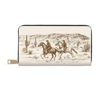 MLTRFGJ Moose Mountain Pine Tree Wilderness Portefeuille en cuir durable imprimé et tendance avec fermeture éclair sécurisée, Cactus du désert de l'Ouest avec chevaux de cowboys, Taille unique