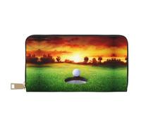 MLTRFGJ Moose Mountain Pine Tree Wilderness Portefeuille en cuir durable imprimé et tendance avec fermeture éclair sécurisée, Sport Golf Ball Sunset Tree Balle de golf, Taille unique