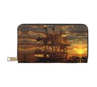 MLTRFGJ Moose Mountain Pine Tree Wilderness Portefeuille en cuir durable imprimé et tendance avec fermeture éclair sécurisée, Bateau de pirate fantastique, Taille unique