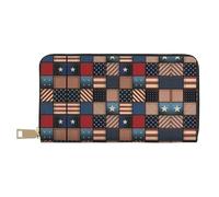 MLTRFGJ Moose Mountain Pine Tree Wilderness Portefeuille en cuir durable imprimé et tendance avec fermeture éclair sécurisée, Patchwork drapeau américain, Taille unique