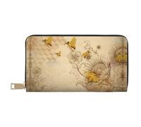 MLTRFGJ Moose Mountain Pine Tree Wilderness Portefeuille en cuir durable imprimé et tendance avec fermeture éclair sécurisée, Rural Honey Bees Fleurs sauvages, Taille unique
