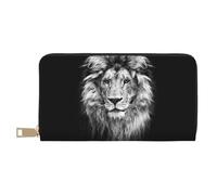 MLTRFGJ Moose Mountain Pine Tree Wilderness Portefeuille en cuir durable imprimé et tendance avec fermeture éclair sécurisée, Magnifique lion., Taille unique