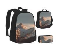 MLTRFGJ Mountain Range Ensemble sac à dos imprimé 3 pièces comprenant un sac à dos, une trousse à crayons et un sac à déjeuner, Noir , Taille unique, Cartable