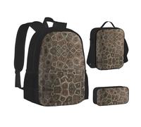 MLTRFGJ Petoskey Ensemble sac à dos 3 pièces avec imprimé pierre, sac à dos, trousse à crayons et sac à déjeuner, Noir , Taille unique, Cartable