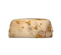 MLTRFGJ Rural Honey Bees Flowers Trousse multifonction en cuir avec fermeture éclair, convient pour l'école, le bureau et les voyages, doré, Taille unique, Trousse de maquillage