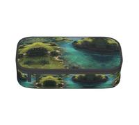 MLTRFGJ Sac à stylos portable de grande capacité imprimé plage tropicale, convient pour l'école ou le bureau, Collines vertes et eaux claires, Taille unique, Trousse de maquillage