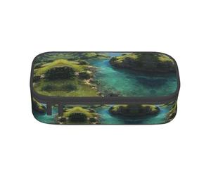 MLTRFGJ Sac à stylos portable de grande capacité imprimé plage tropicale, convient pour l'école ou le bureau, Collines vertes et eaux claires, Taille unique, Trousse de maquillage