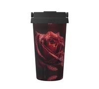 MLTRFGJ Tasse à café isotherme portable avec gouttes de rosée sur rose rouge, adaptée pour le bureau, les voyages et la voiture