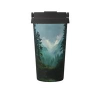 MLTRFGJ Tasse à café isotherme portable et imprimée avec paysage forestier, adaptée pour le bureau, les voyages et la voiture